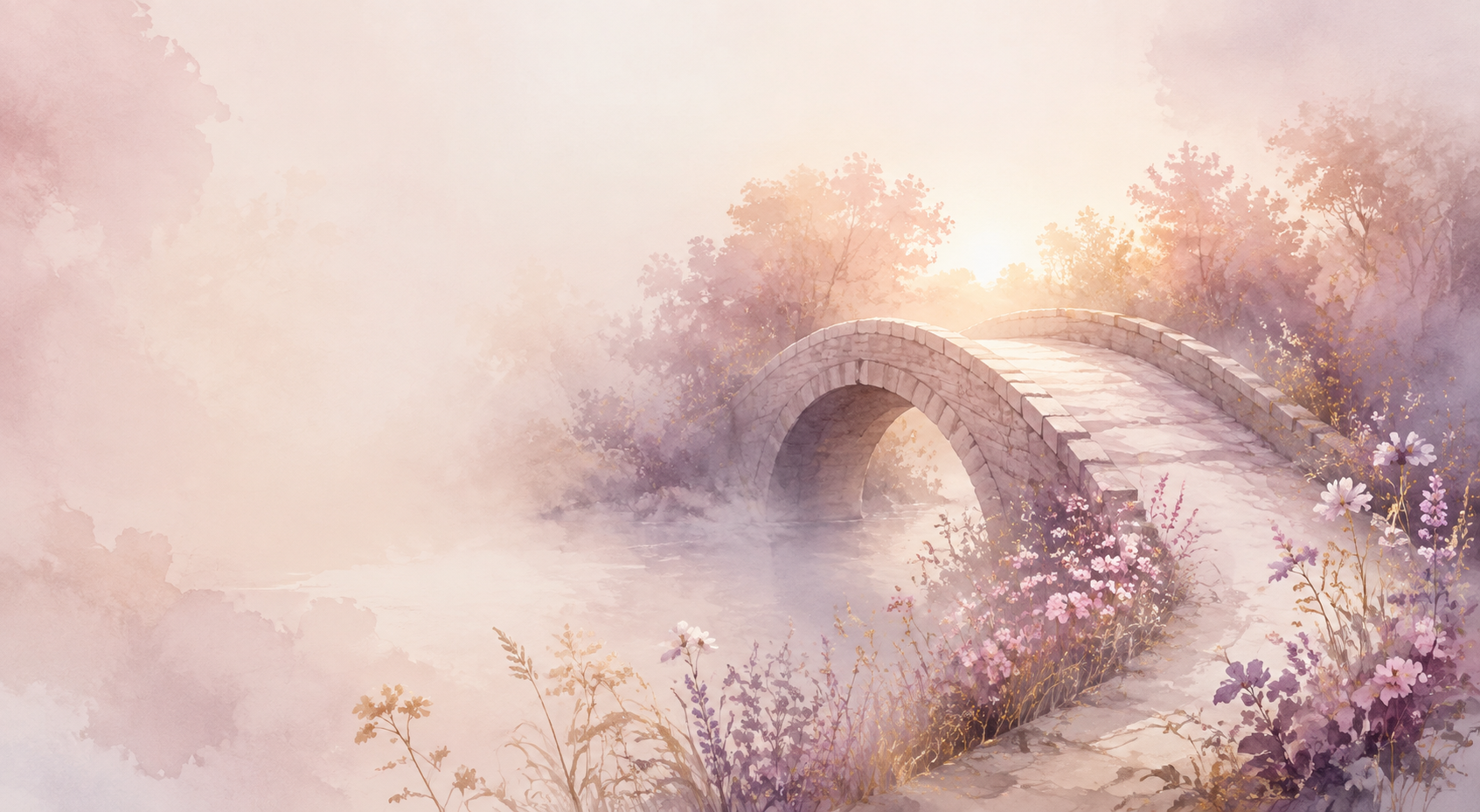 Zarte Lebensbrücke in einer rosa- und fliederfarbenen Landschaft